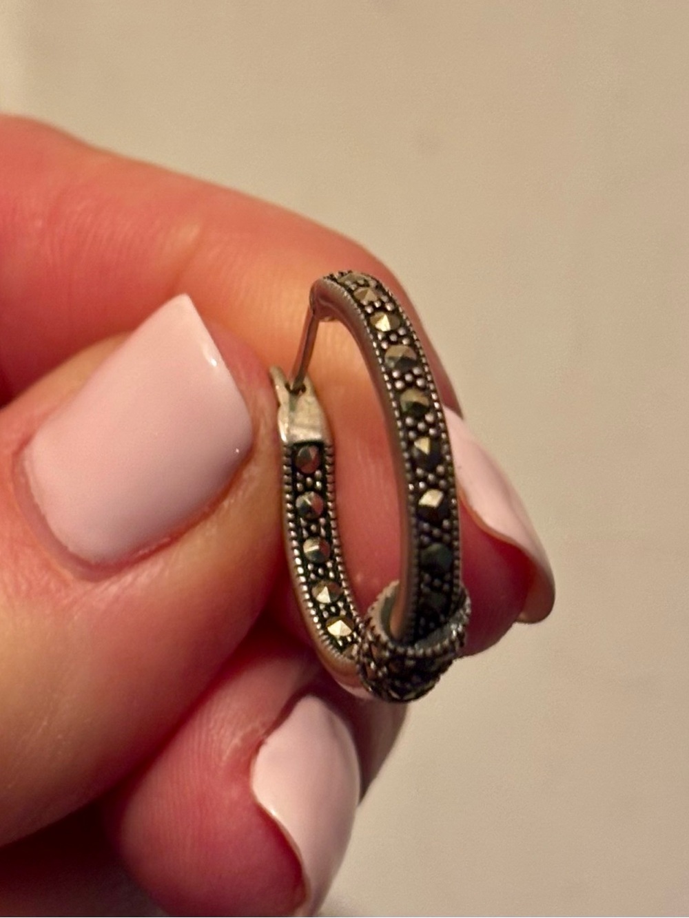 Sterling Marcasite Hoop Earrings - Silver 925